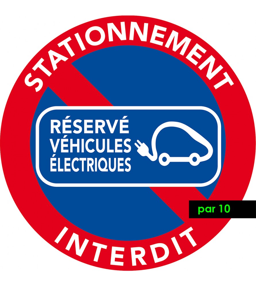 autocollant stationnement réservé aux véhicules électriques par 10